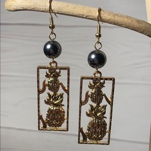 Two Pineapples Earrings with Shell Pearl